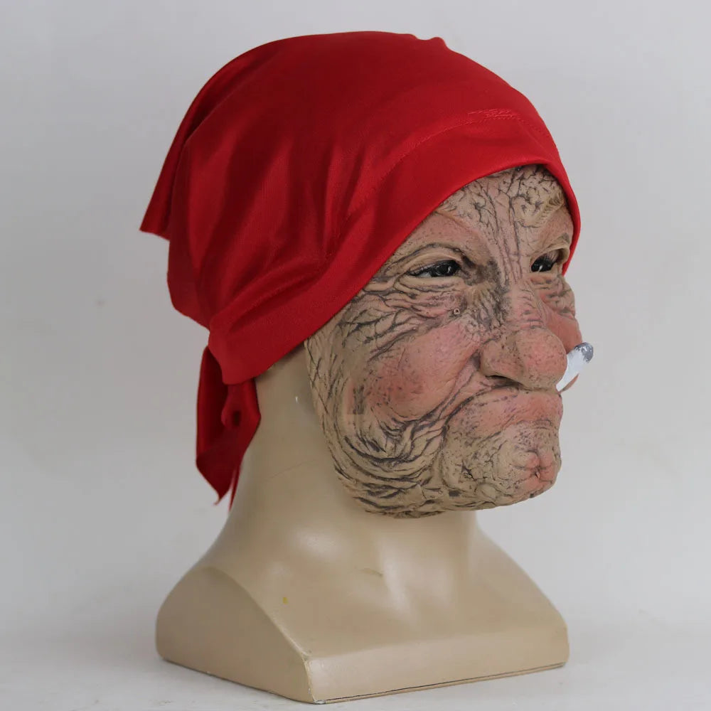 🎭 Funny Smoking Granny Latex Mask – Hilarious Old Lady Halloween Costume Accessory 🎃
