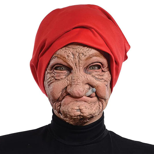 🎭 Funny Smoking Granny Latex Mask – Hilarious Old Lady Halloween Costume Accessory 🎃