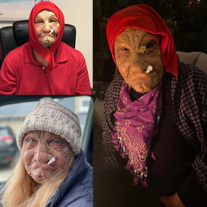 🎭 Funny Smoking Granny Latex Mask – Hilarious Old Lady Halloween Costume Accessory 🎃
